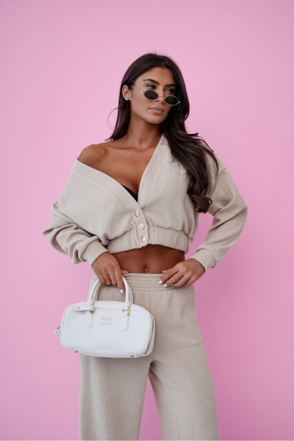 Spodnie Komplet Model Meggi Sztruks 532148442 Beige - LaBalancia