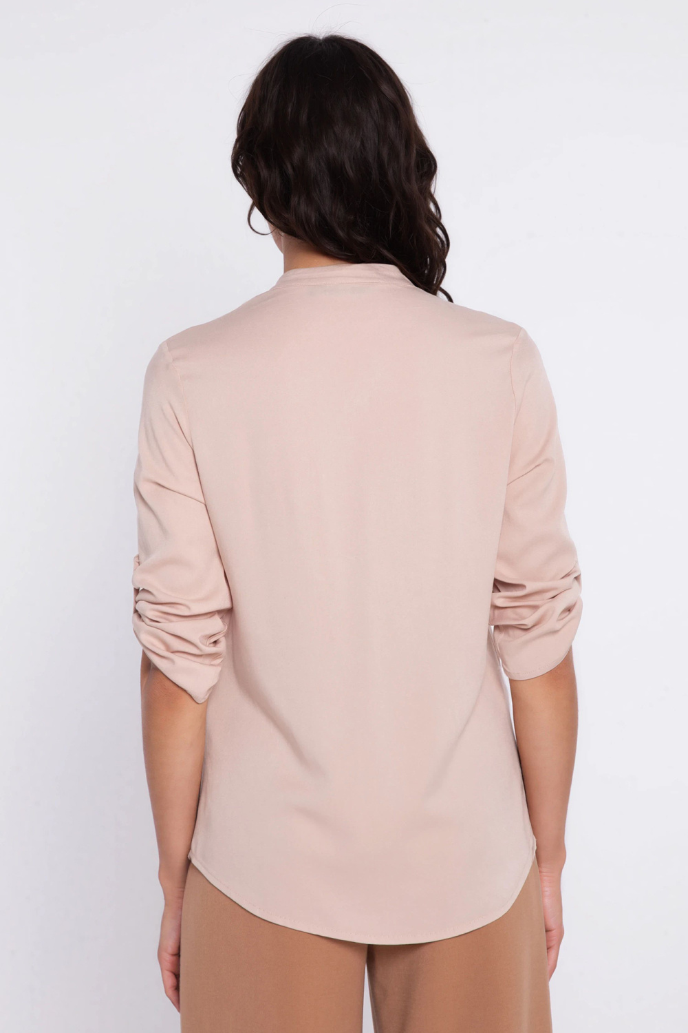 Bluzka z podwijanym rękawem B227 Beige - Nife - obrazek 3