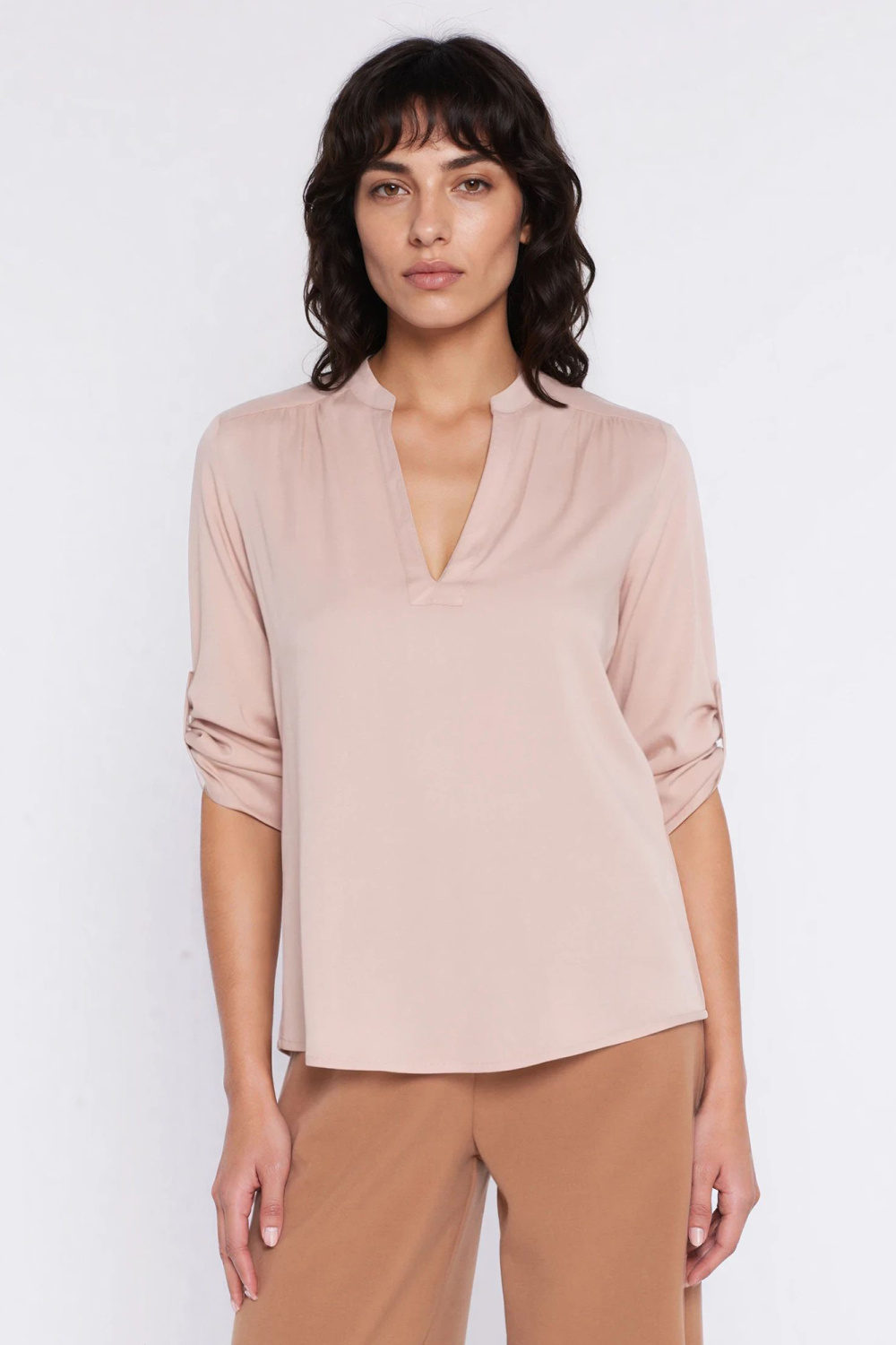 Bluzka z podwijanym rękawem B227 Beige - Nife - obrazek 4