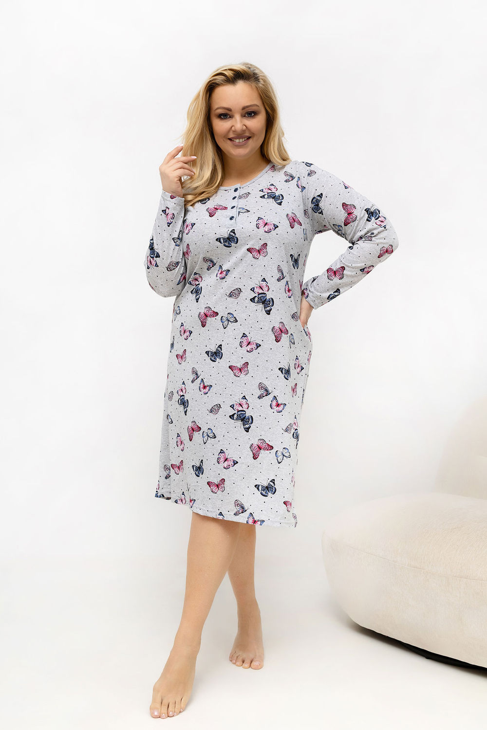 Koszula Nocna Plus Size Model DU-KN-FP-601.85 Grey - Forever Pink