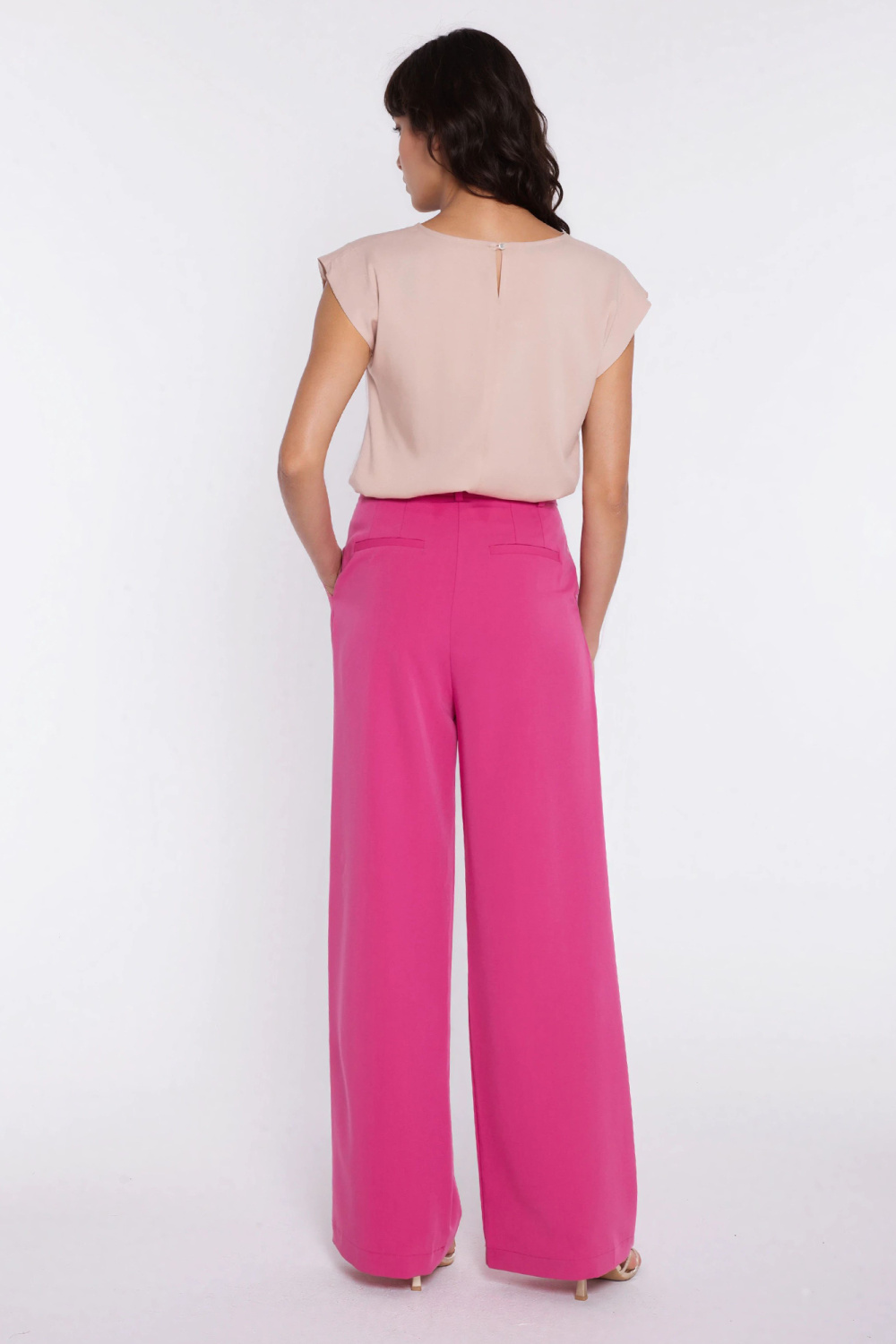 Spodnie z zakładkami wide leg SD138 Pink - Nife - obrazek 3