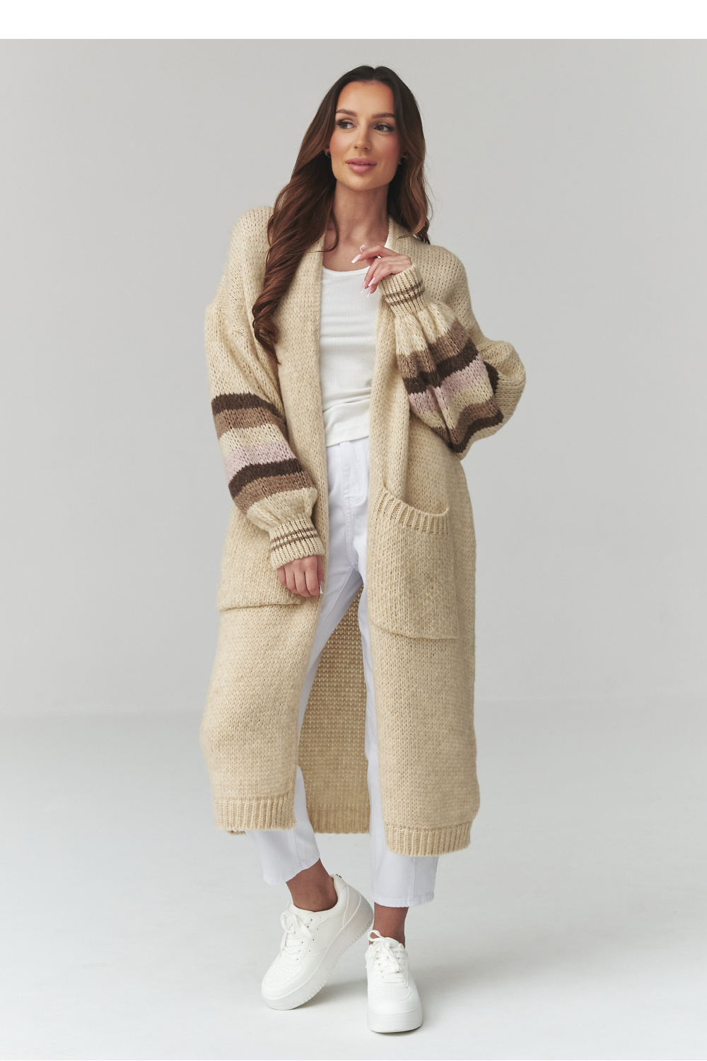 Sweter Kardigan Model S174 Light Beige - Makadamia - obrazek 2