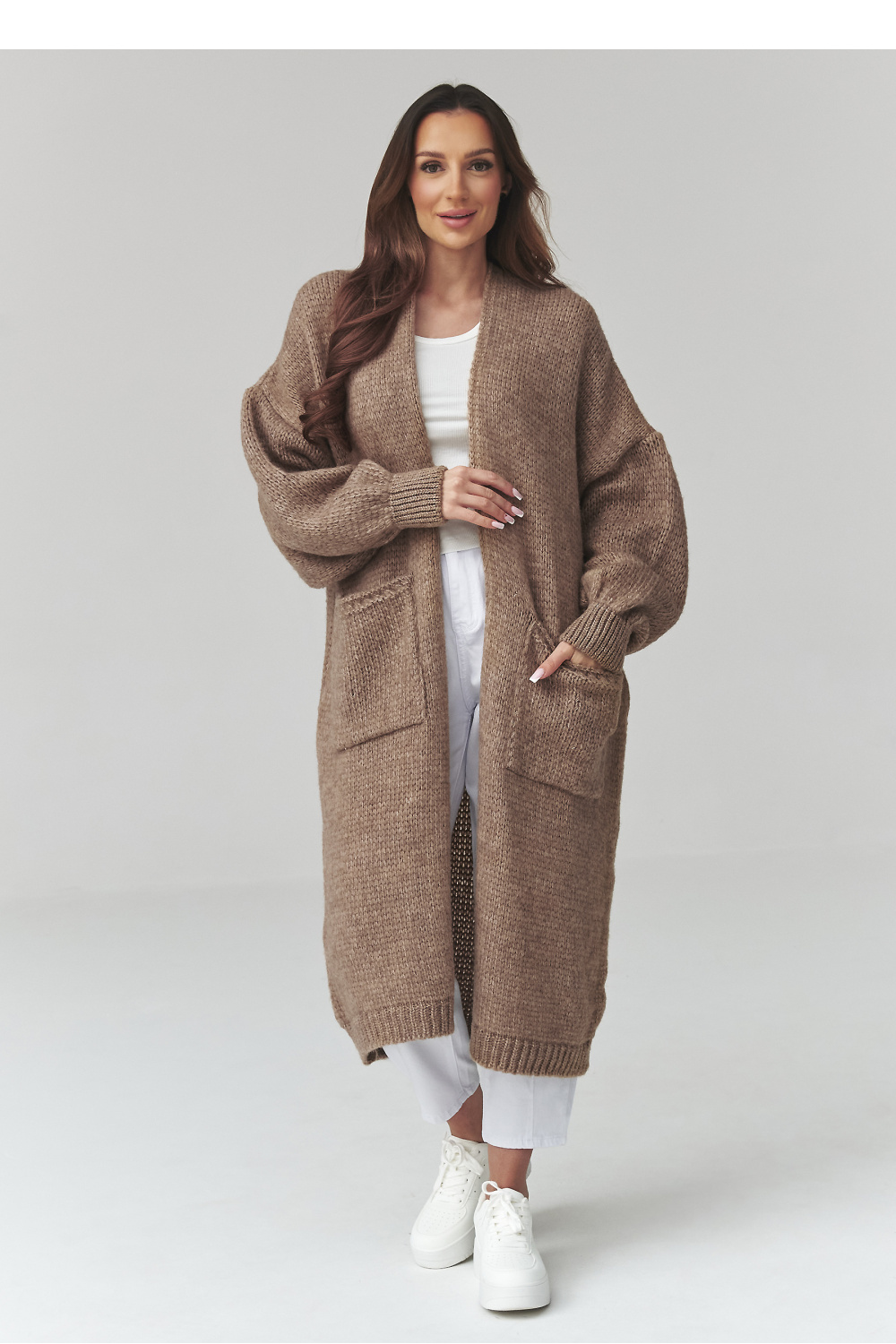 Sweter Kardigan Model S172 Ochra - Makadamia - obrazek 2