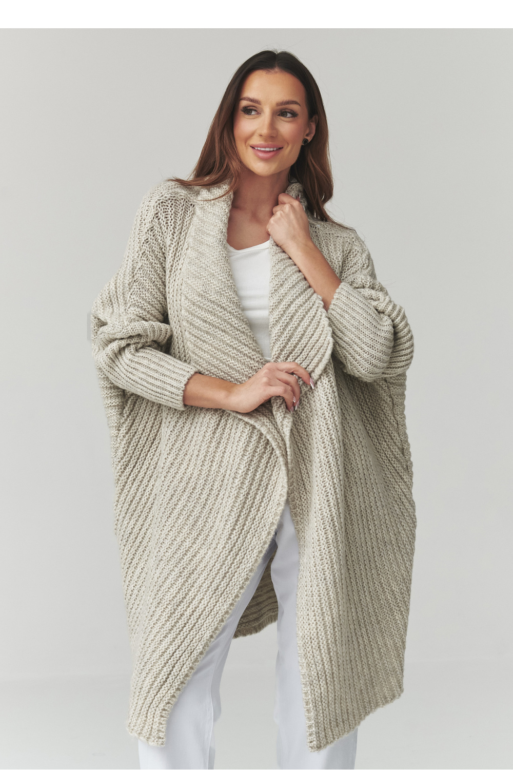 Sweter Kardigan Model S173 Light Grey - Makadamia