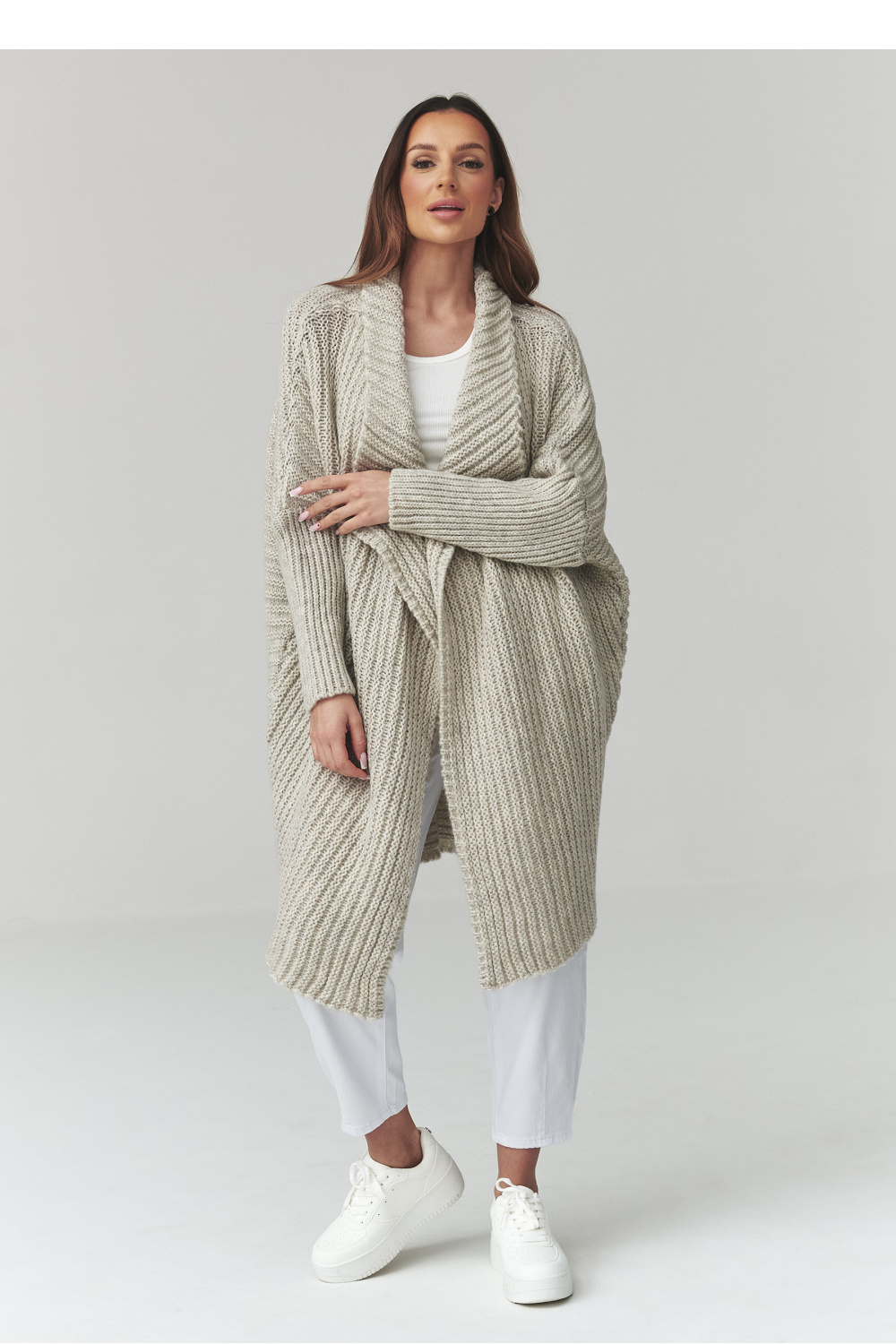 Sweter Kardigan Model S173 Light Grey - Makadamia - obrazek 2