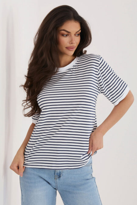 Tshirt Damski Model IT-TS-20881.85 White/Navy - Rue Paris
