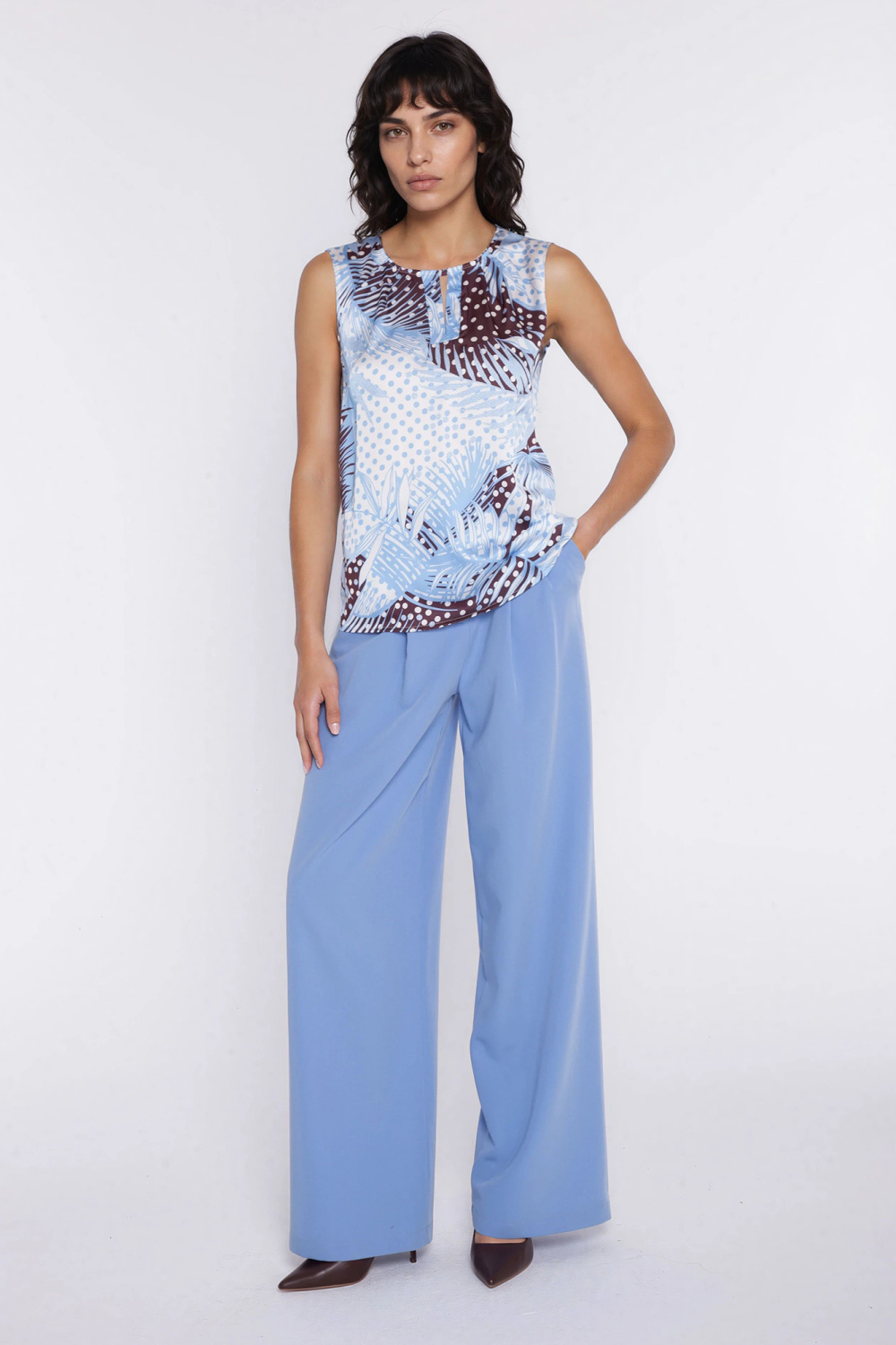 Spodnie z zakładkami wide leg SD138 Błękit - Nife - obrazek 4
