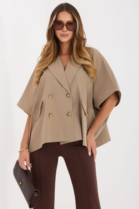 Płaszcz Damski Model IT-KR-FL10153KSM.91 Dark Beige - Rue Paris