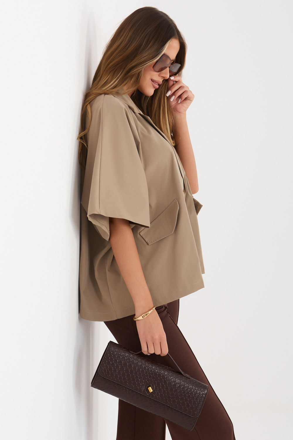 Płaszcz Damski Model IT-KR-FL10153KSM.91 Dark Beige - Rue Paris - obrazek 3