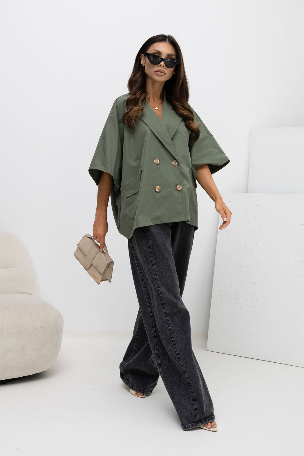 Płaszcz Damskie Model IT-KR-FL10153KSM.91 Khaki - Rue Paris - obrazek 4