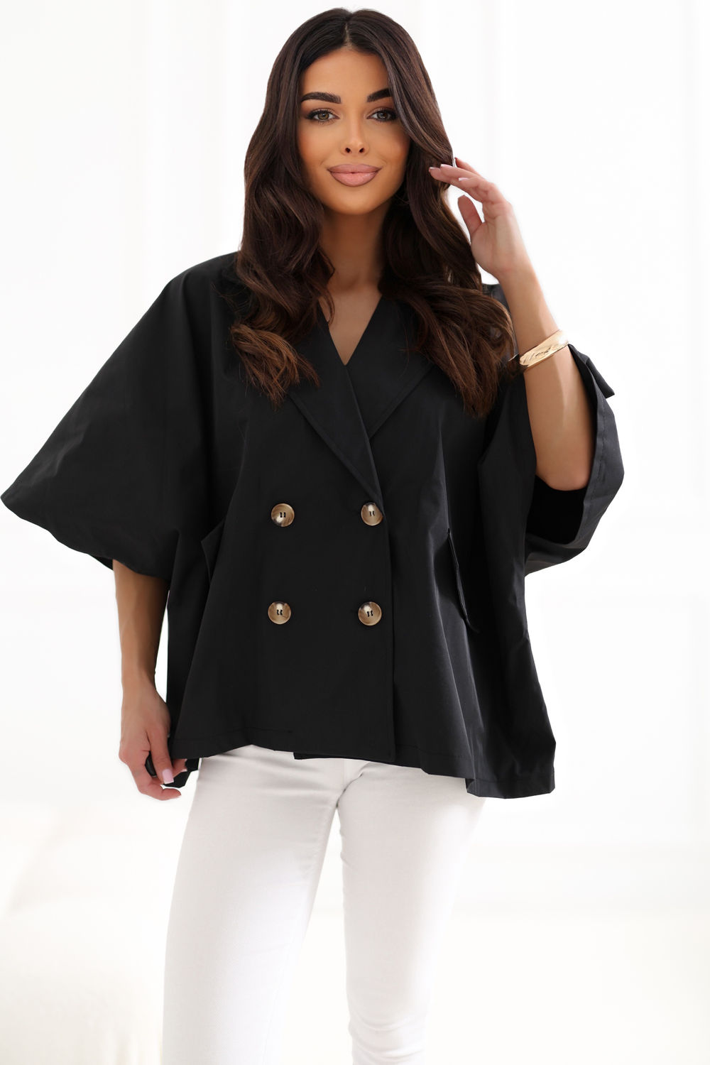 Płaszcz Damski Model IT-KR-FL10153KSM.86 Black - Rue Paris - obrazek 4