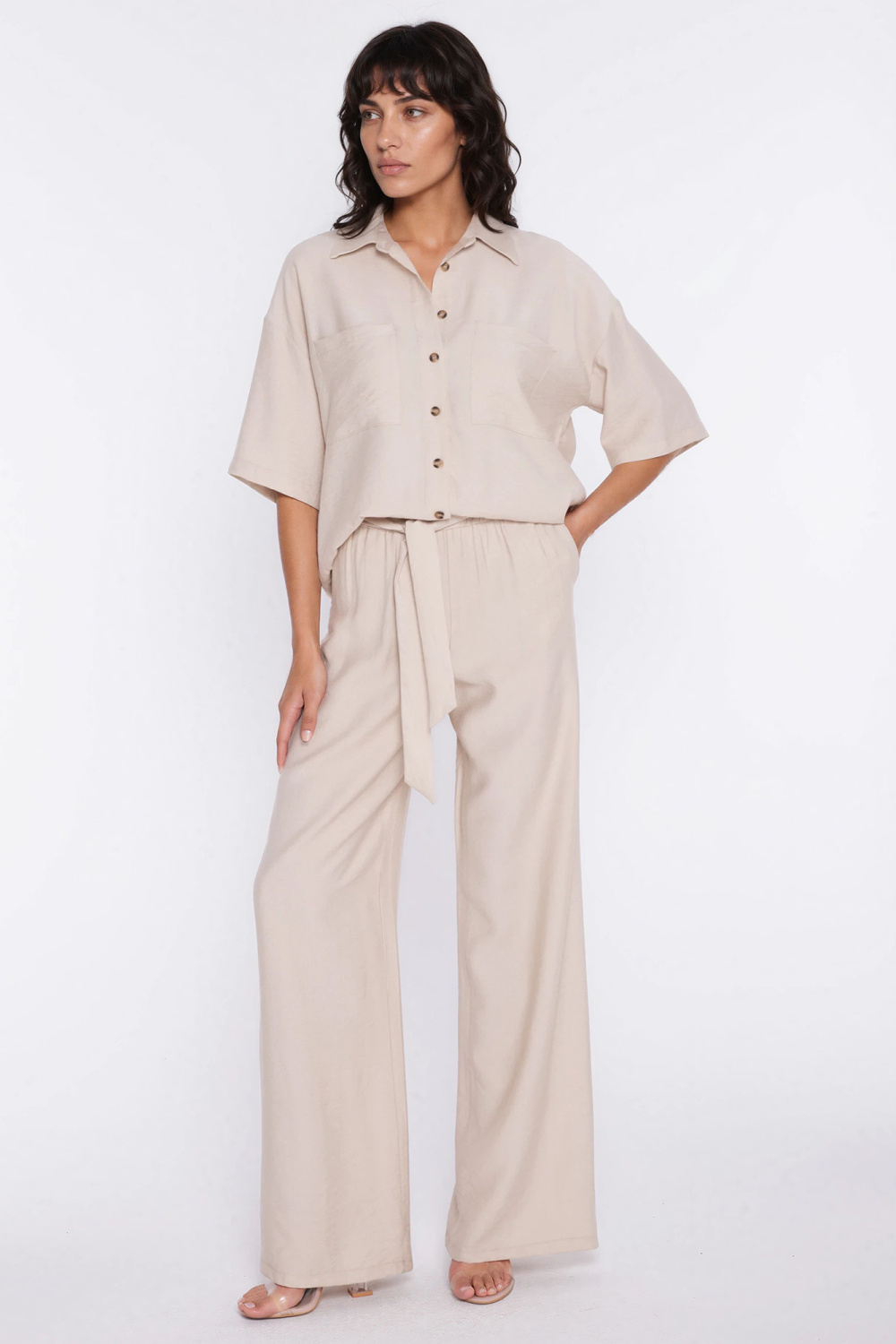 Spodnie wide leg SD135 Beige - Nife - obrazek 2