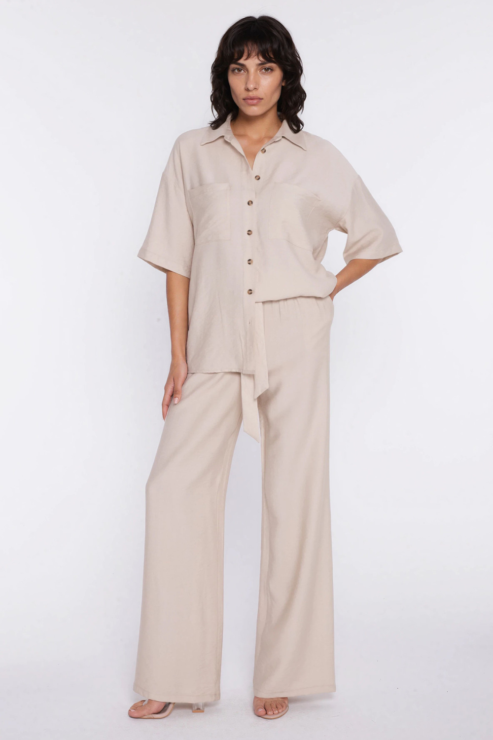 Spodnie wide leg SD135 Beige - Nife - obrazek 3