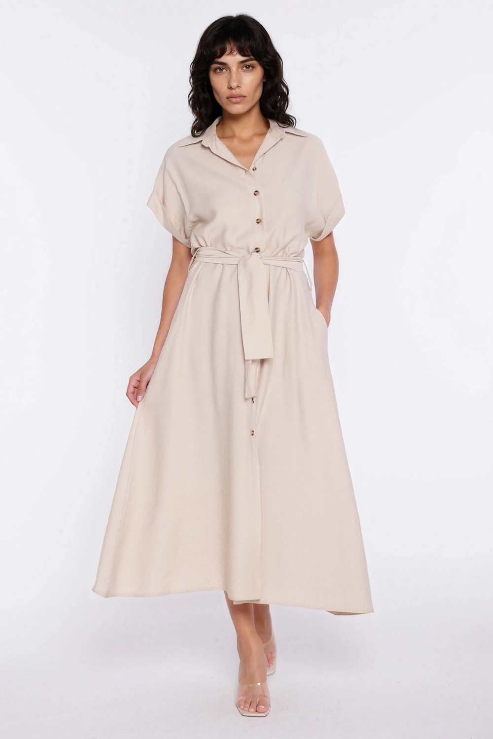 Sukienka Koszulowa sukienka S294 Beige - Nife - obrazek 2