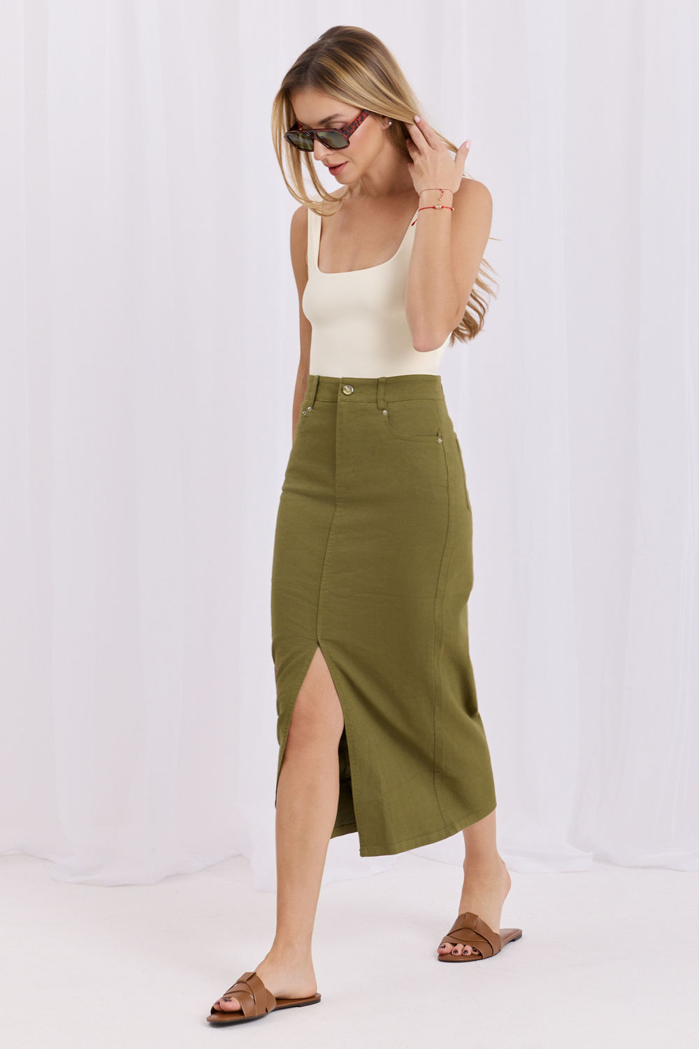 Spódnica Model HM-SD-MC6290.49 Khaki - Factory Price - obrazek 2