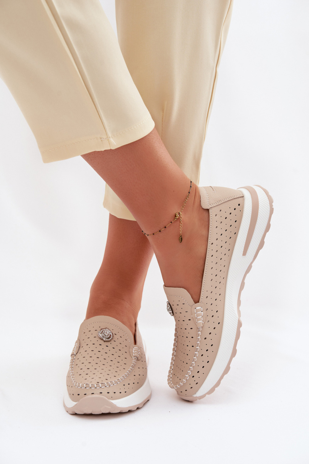 Mokasyny Model Kemela 25PB32-8663 beige - Step in style - obrazek 3