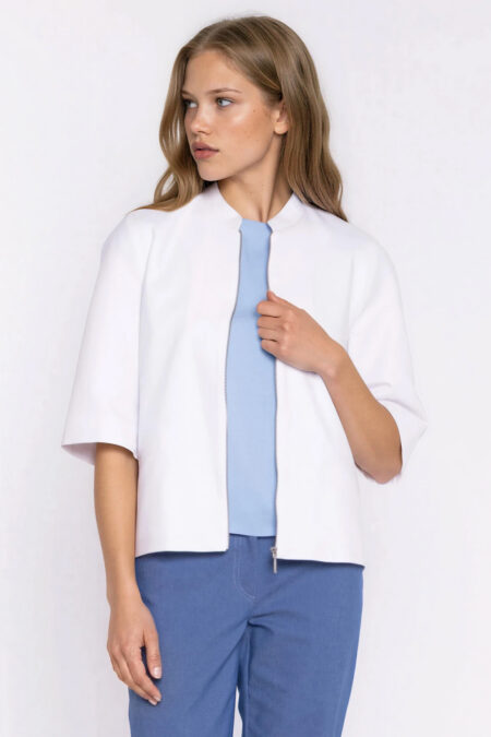 Jeansowa luźna kurtka Z101 White - Nife