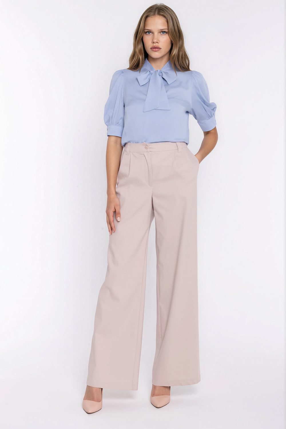 Spodnie Jeansowe spodnie wide leg SD141 Beige - Nife - obrazek 2