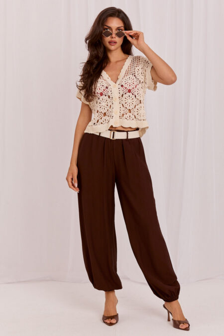 Spodnie Damskie Model IT-SP-10368.34 Dark Brown - Rue Paris