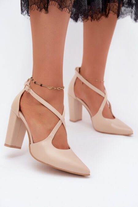 Czółenka  Model Zazoo 1053 Beige Skóra - Step in style