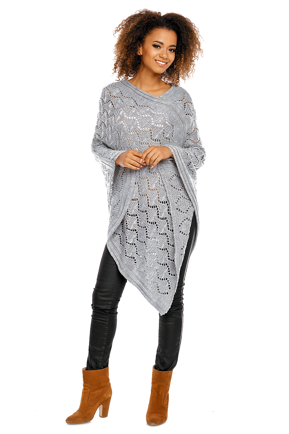 Sweter Poncho model 30012 Light Gray - PeeKaBoo - obrazek 2