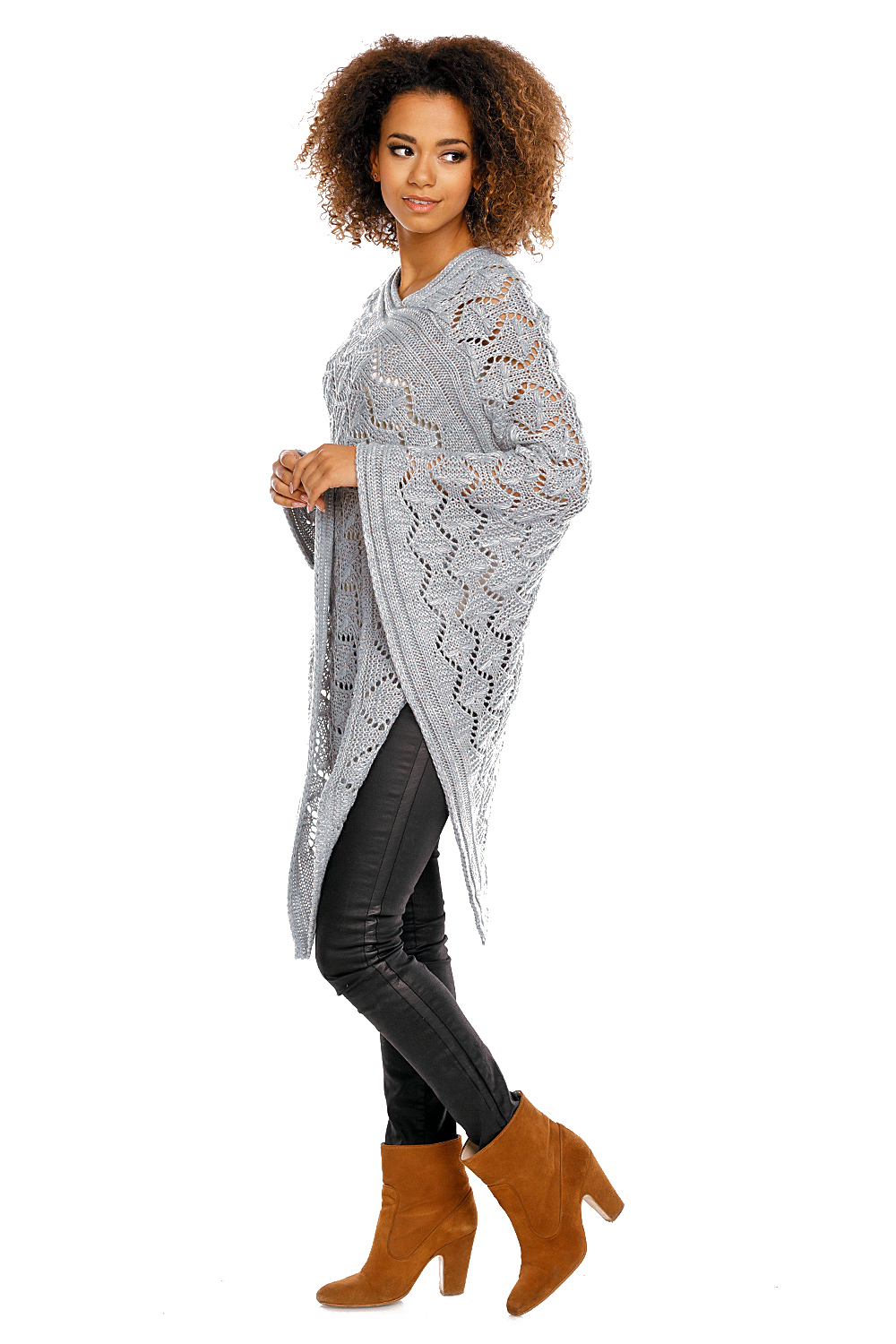 Sweter Poncho model 30012 Light Gray - PeeKaBoo - obrazek 3