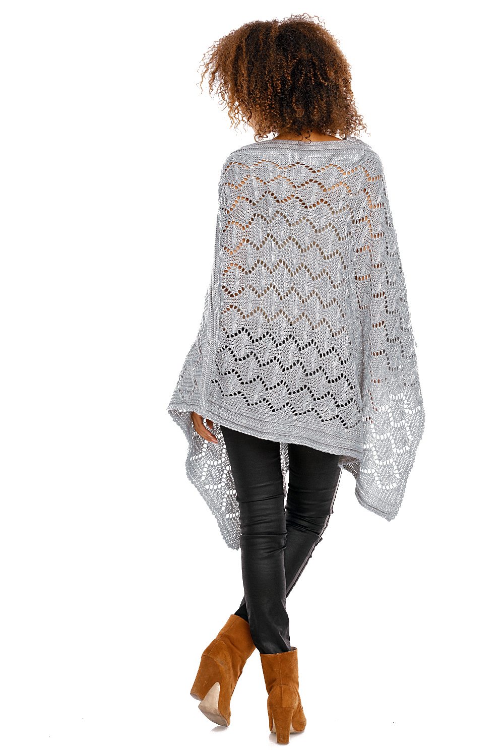 Sweter Poncho model 30012 Light Gray - PeeKaBoo - obrazek 4