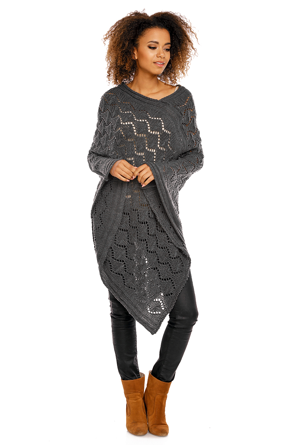 Sweter Poncho model 30012 Graphit - PeeKaBoo - obrazek 2