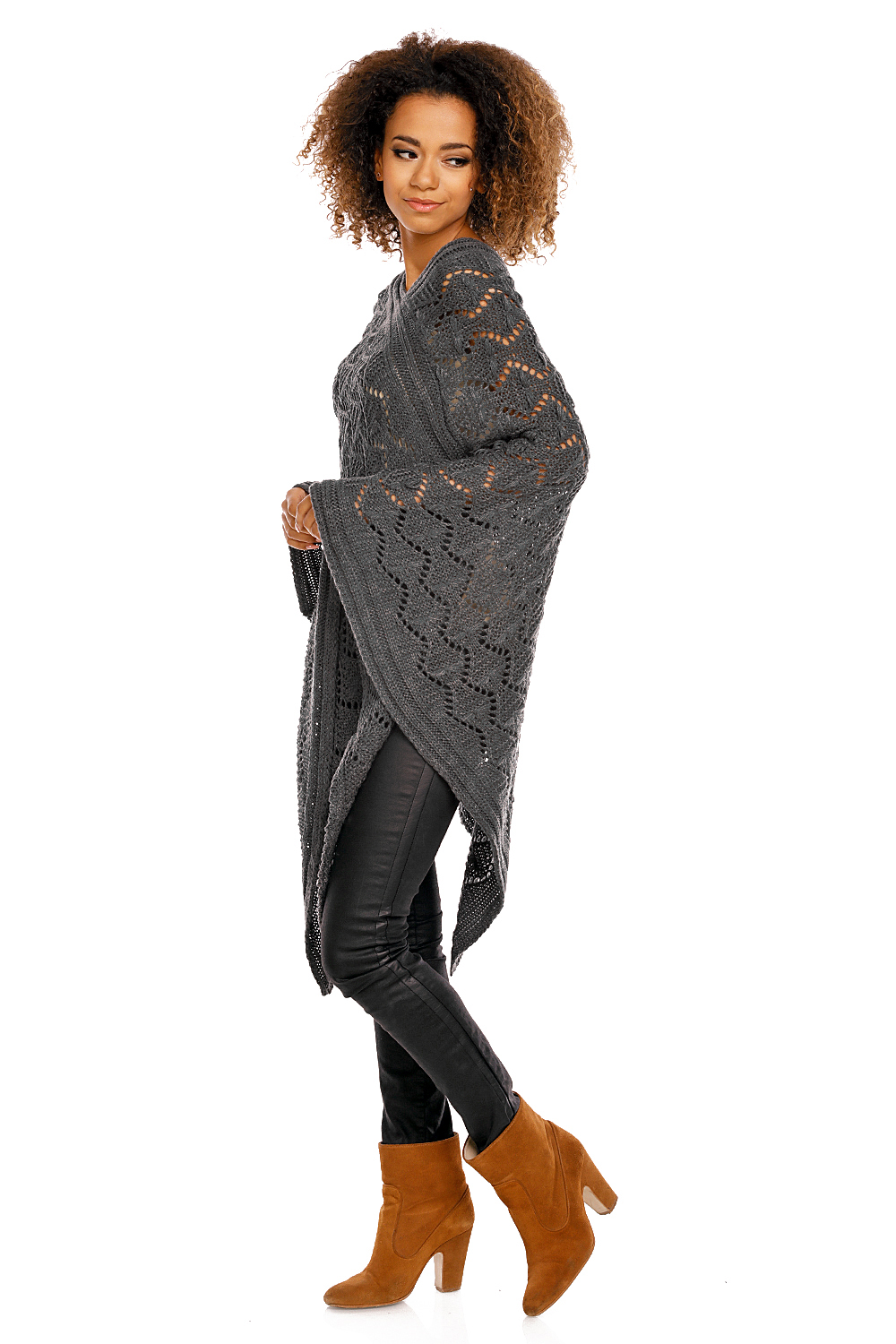 Sweter Poncho model 30012 Graphit - PeeKaBoo - obrazek 3