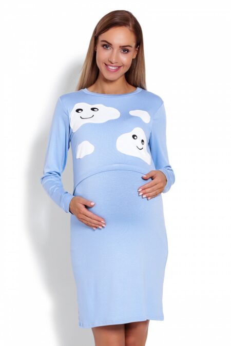 Koszula Nocna Ciążowa Model 1682 Sky Blue - PeeKaBoo