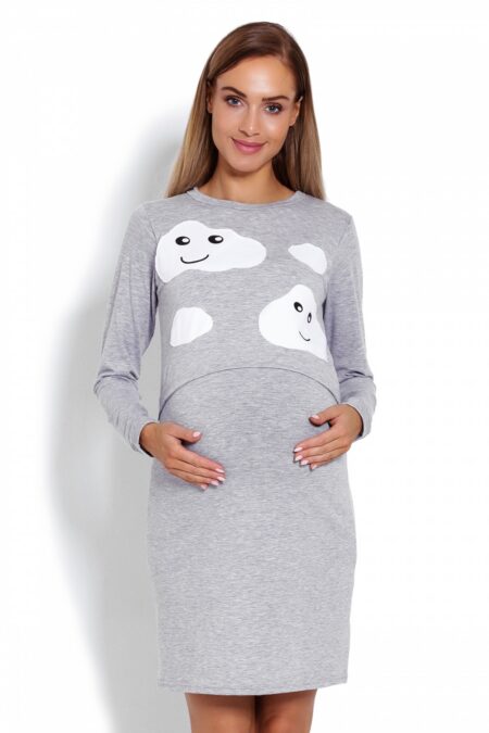 Koszula Nocna Ciążowa  Model 1682 Grey - PeeKaBoo