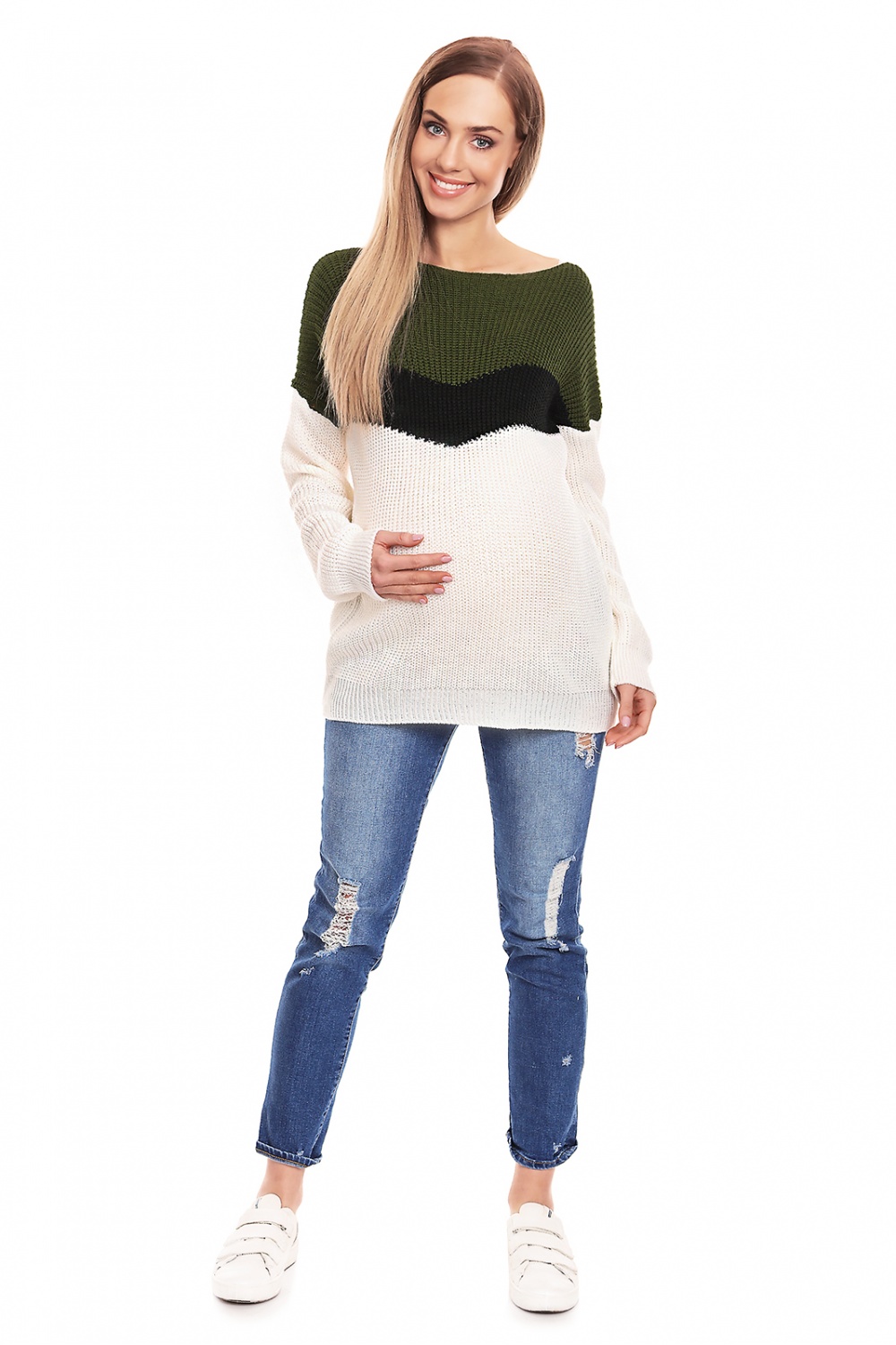 Sweter Ciążowy Model 40023 Khaki - PeeKaBoo - obrazek 2