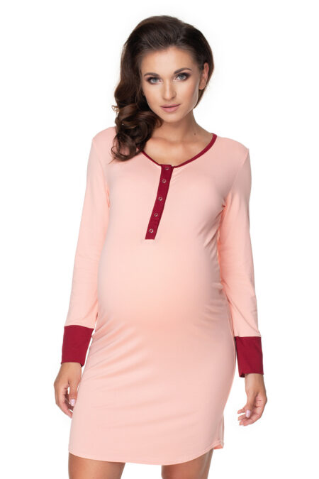 Koszula Nocna Ciążowa Model 0160 Powder Pink - PeeKaBoo