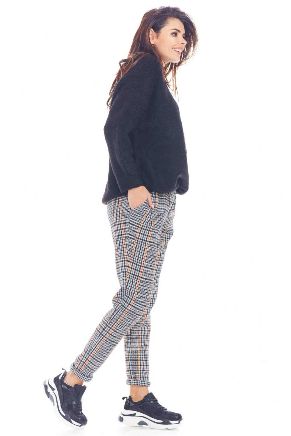 Spodnie Damskie Model A365 Navy Krata - awama - obrazek 4