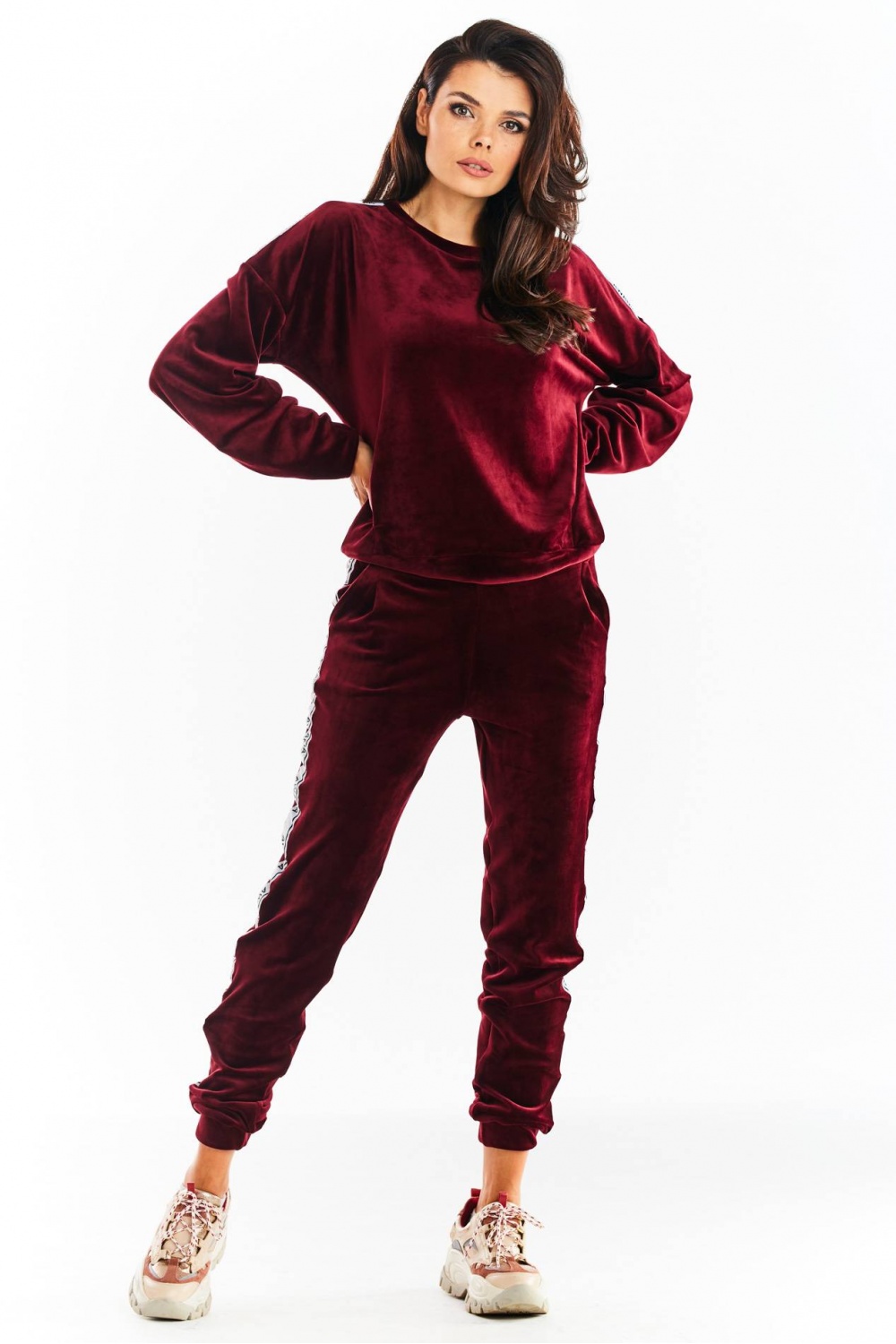 Bluza Damska Model A374 Bordo Welur - awama - obrazek 2