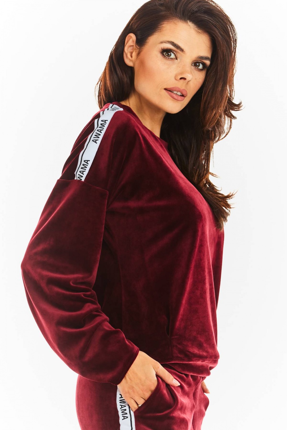Bluza Damska Model A374 Bordo Welur - awama - obrazek 4