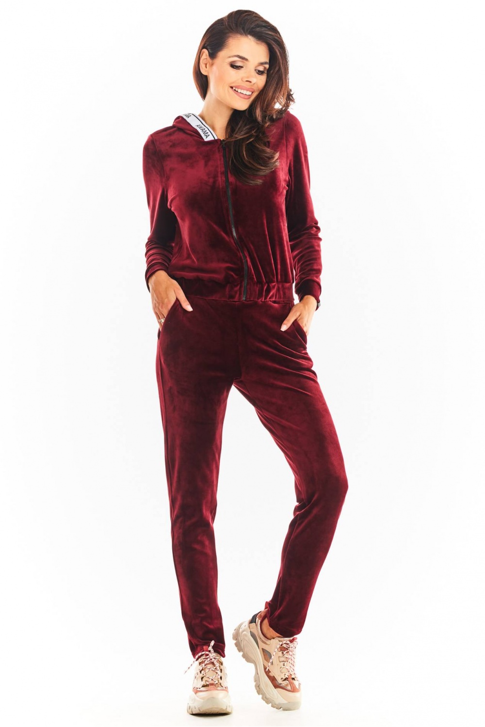 Bluza Damska Model A373 Bordo Welur - awama - obrazek 2