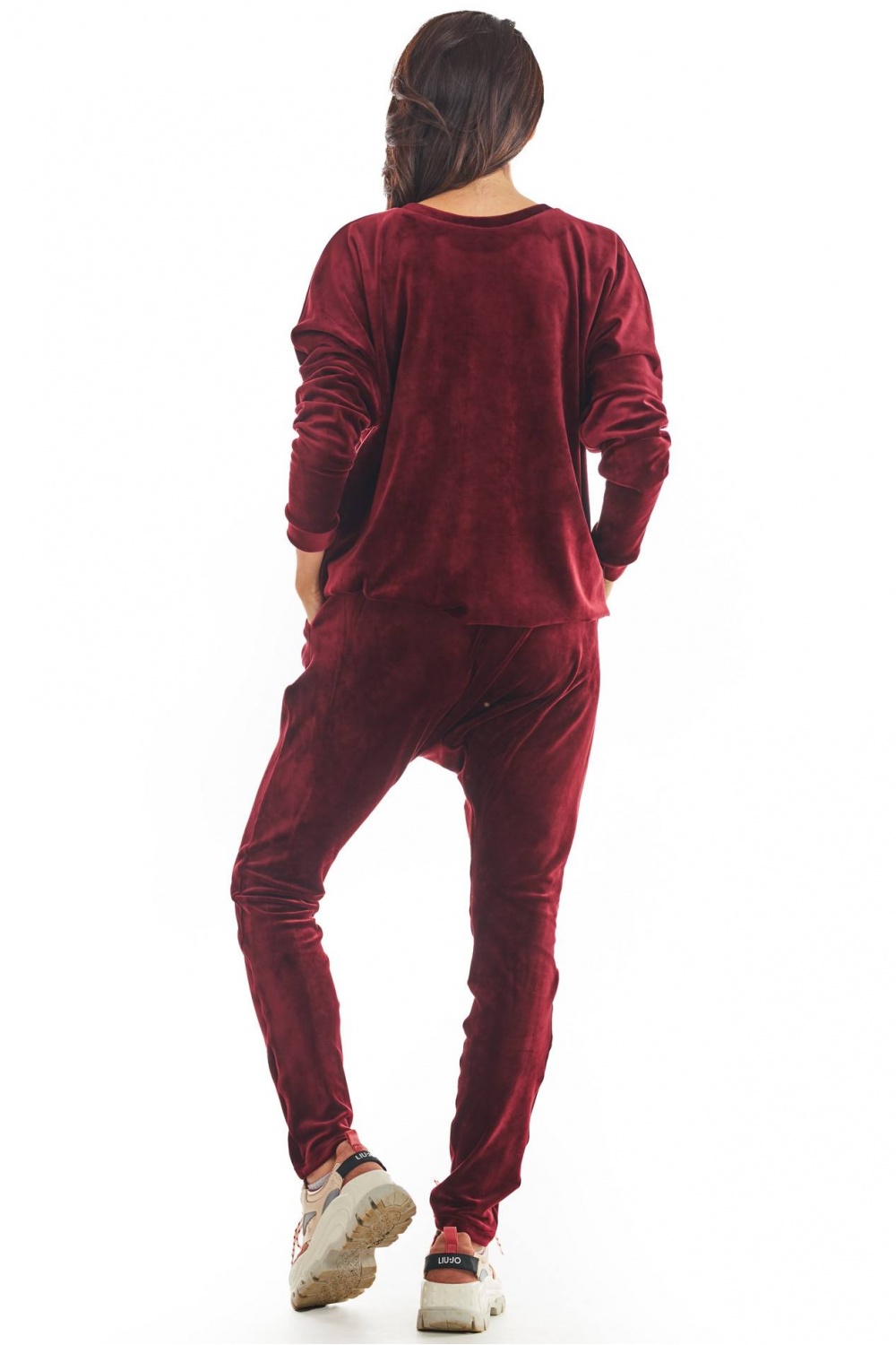 Spodnie Damskie Model A377 Bordo Welur - awama - obrazek 3