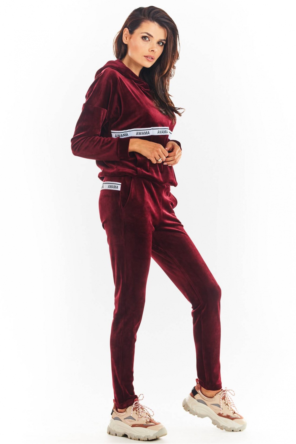 Spodnie Damskie Model A372 Bordo Welur - awama - obrazek 2