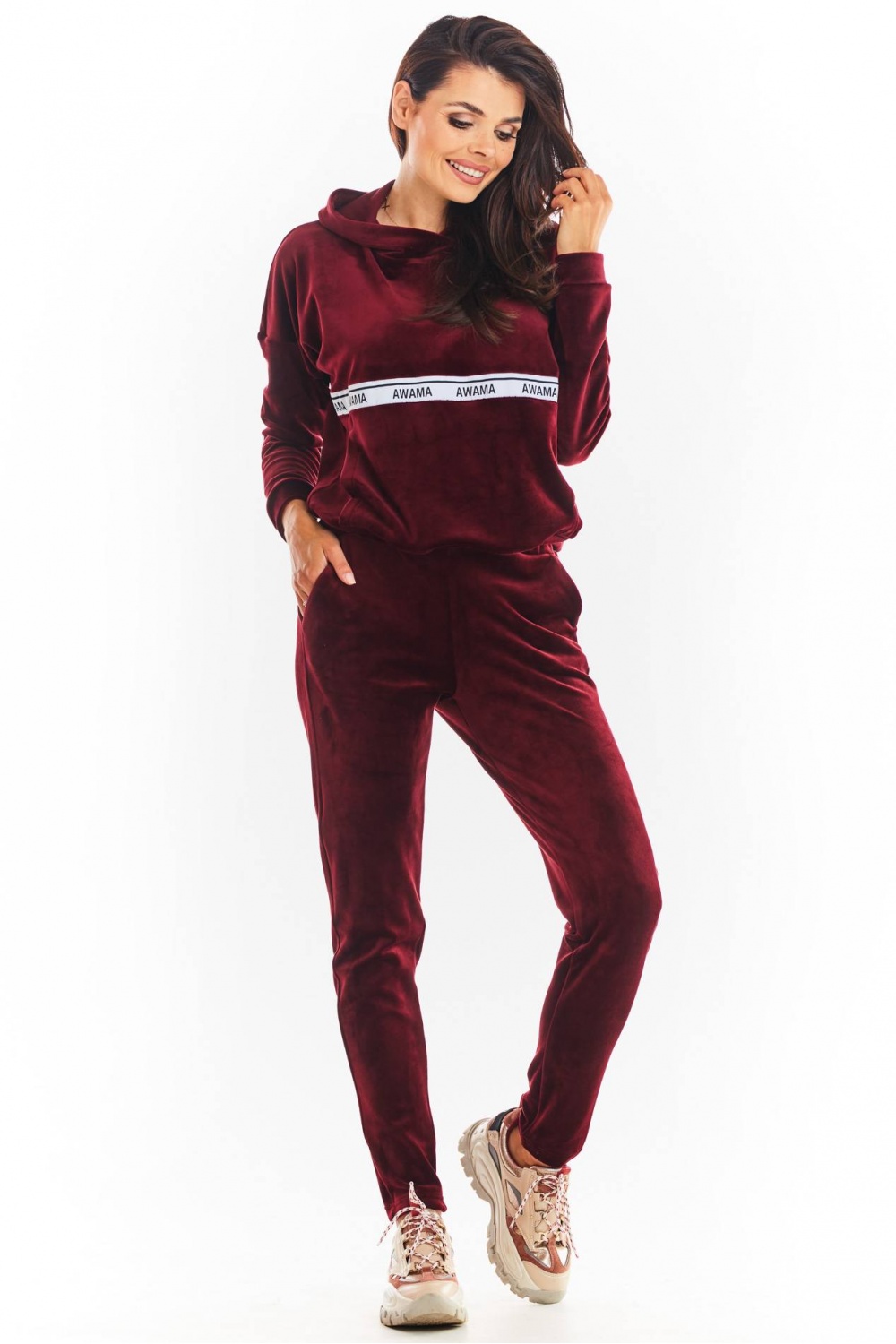 Bluza Damska Model A371 Bordo Welur - awama - obrazek 2