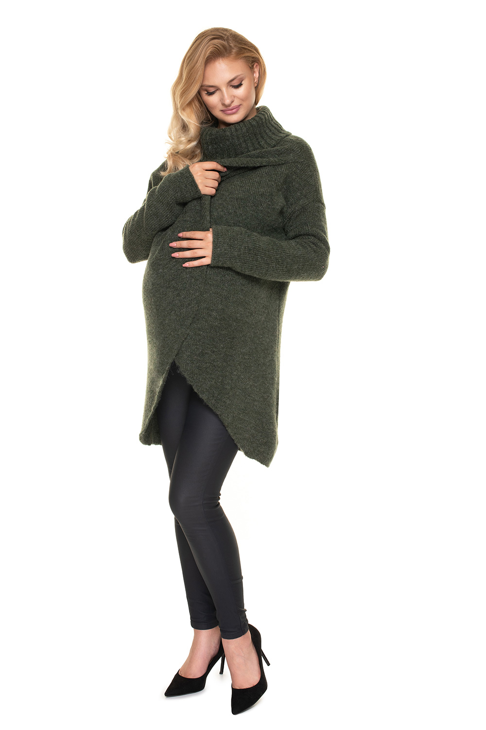Sweter Ciążowy Model 30078 Khaki - PeeKaBoo - obrazek 2