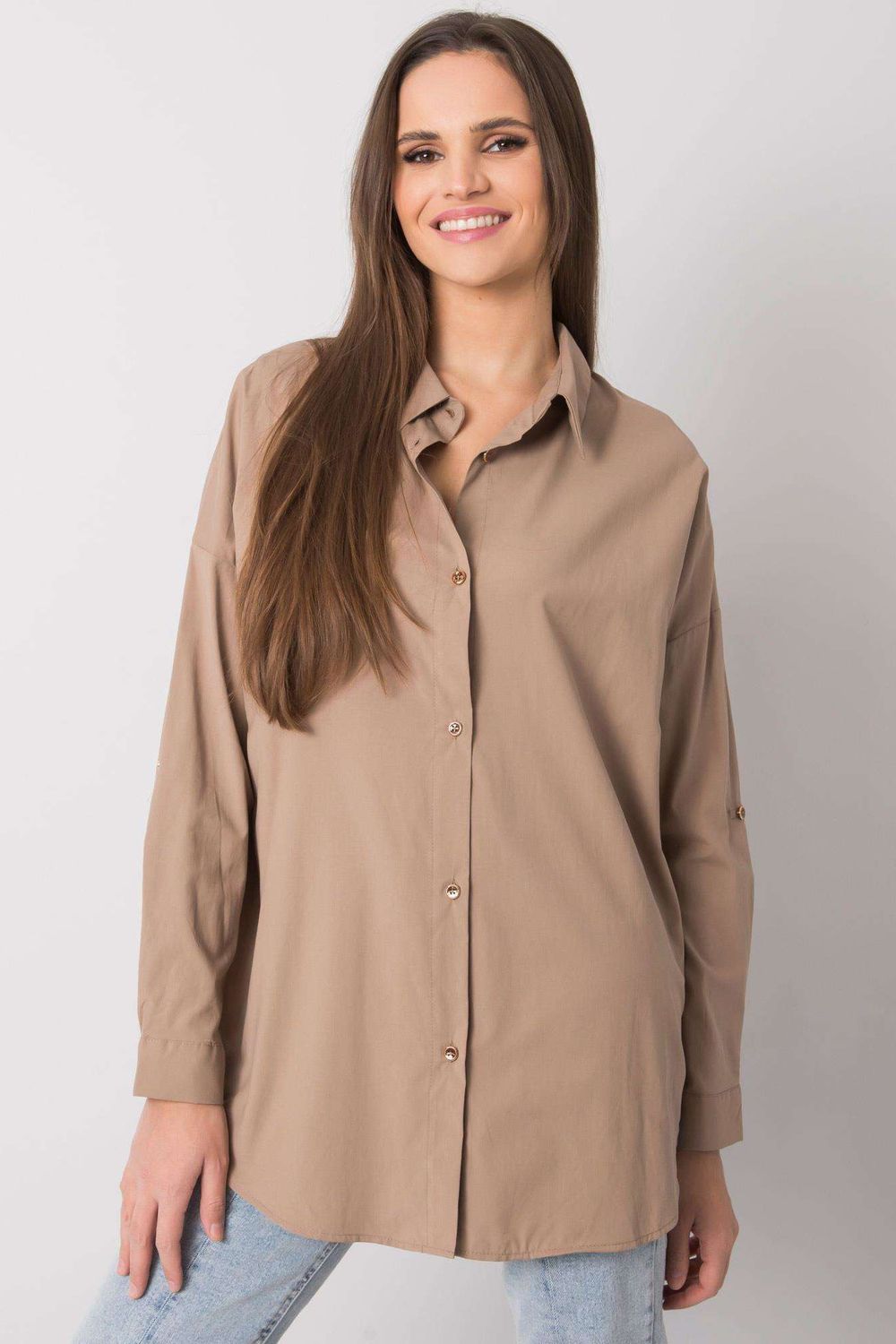 Koszula Damska Model EM-KS-004.42 Dark Beige - Ex Moda - obrazek 2