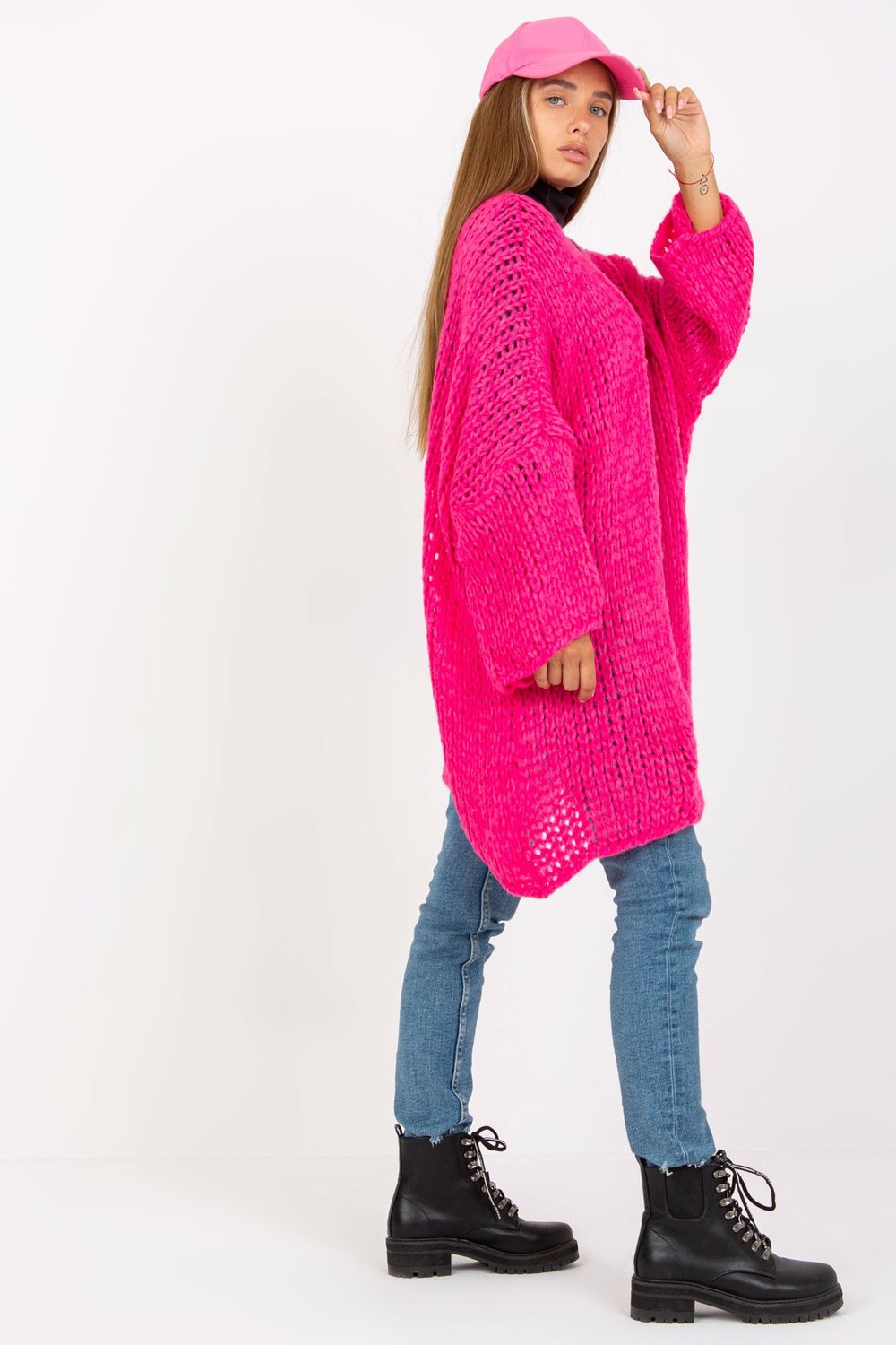 Sweter Kardigan Model TW-SW-BI-M2202.29X Fluo Pink - Och Bella - obrazek 2