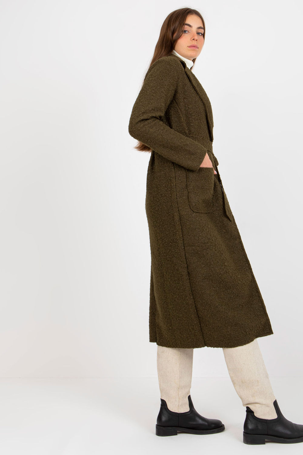 Płaszcz Damski Model TW-PL-BI-5220.63 Khaki - Och Bella - obrazek 2