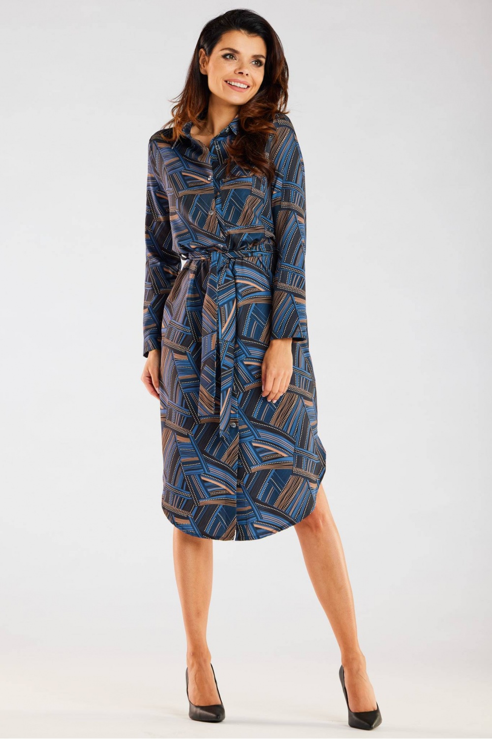 Sukienka Model A465 Navy/Brown Pattern - awama - obrazek 2