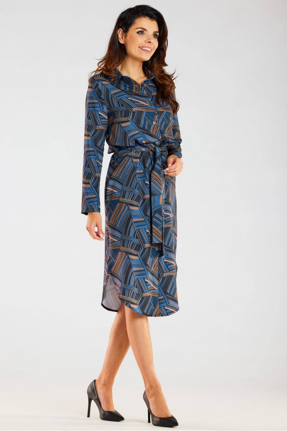 Sukienka Model A465 Navy/Brown Pattern - awama - obrazek 4