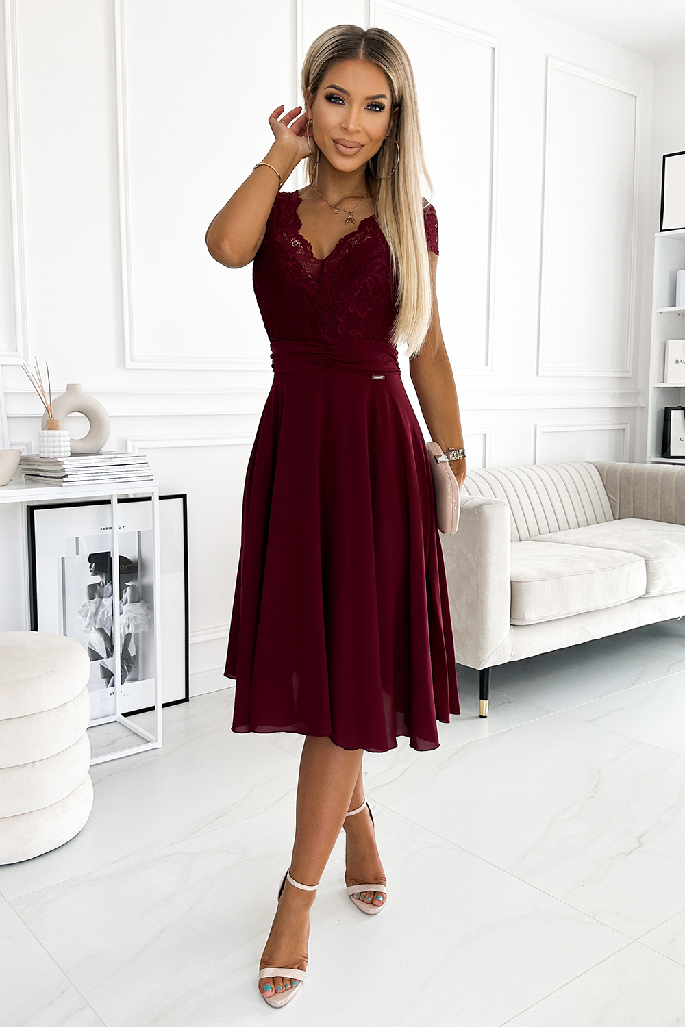 Sukienka Model Linda 381-5 Bordo - Numoco - obrazek 2
