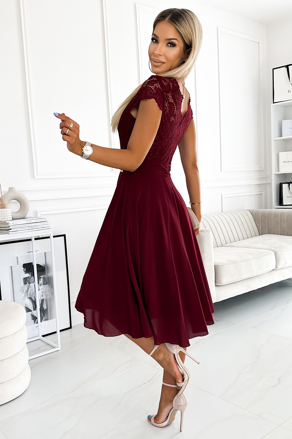 Sukienka Model Linda 381-5 Bordo - Numoco - obrazek 3