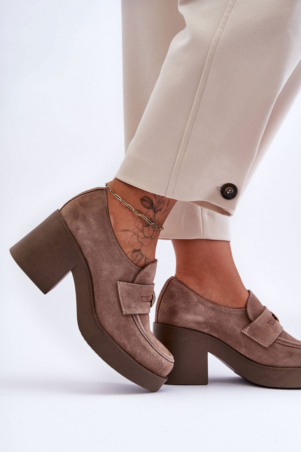 Półbuty Model Dunadia 20148 Beige Zamsz - Step in style - obrazek 3