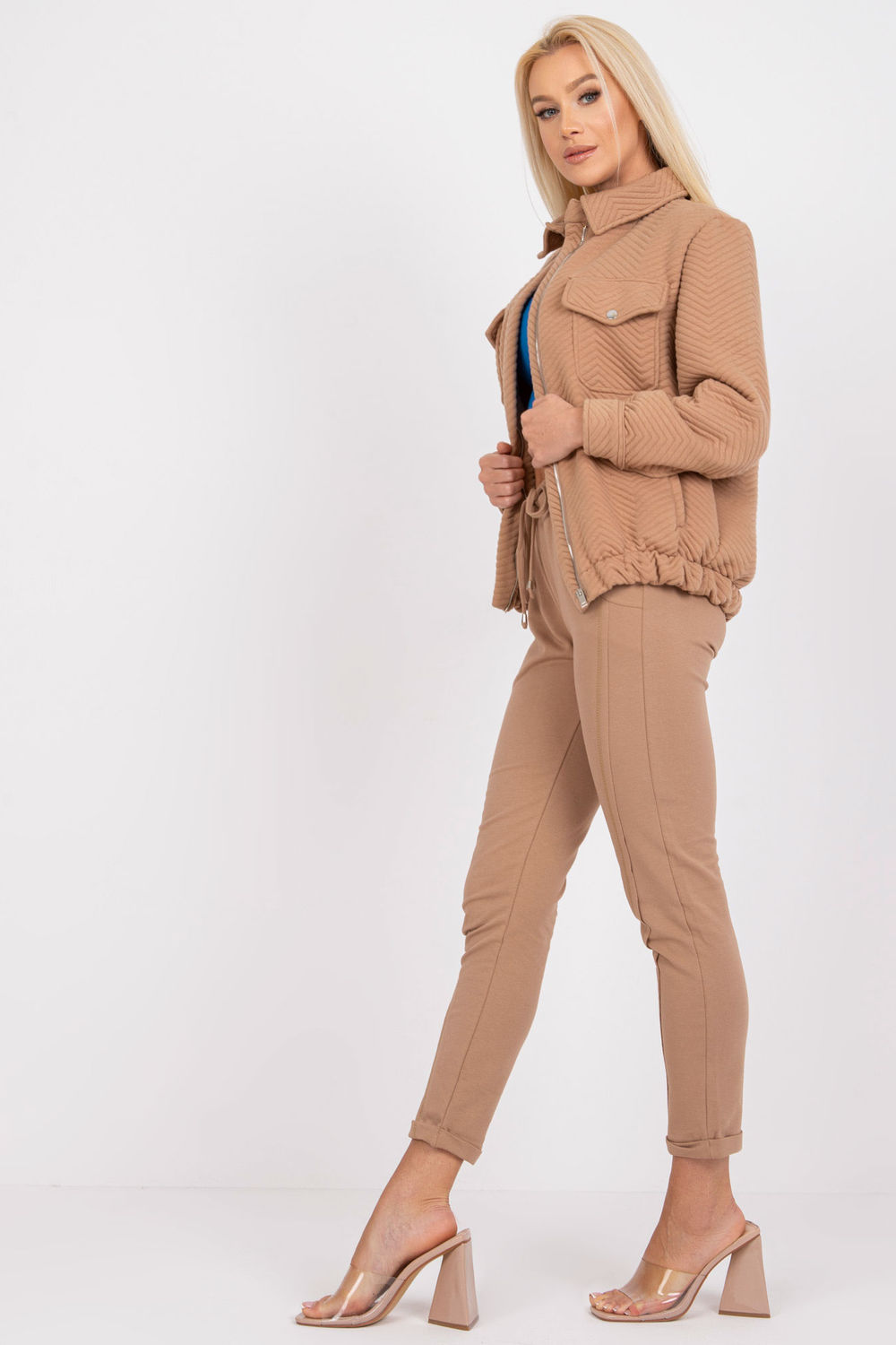 Kurtka Damska Model RV-KR-007.95P Camel - Rue Paris - obrazek 3